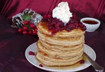 Gingerbread Pudding Pancakes (No Molasses) With Cranberry Compote