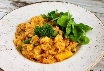 Tomato, Bacon, Sausage And Mushroom Risotto