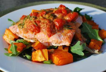 Baked Salmon With Roasted Tomatoes And Butternut Squash