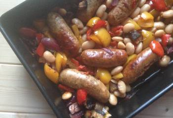 (6) Balsamic Sausage And Butterbean Tray Bake