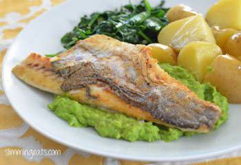 Pan-Fried Sea Bass With Creamy Mashed Peas