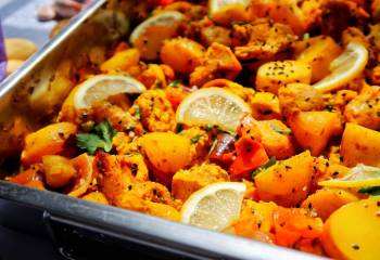 Lemony Turmeric Potato And Chicken Traybake