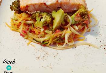 Sweet Chilli Salmon With Linguini, Courgette And Sweet Potato Spaghetti