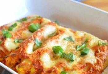 Chicken And Sweetcorn Filled Manicotti With A Roasted Tomato And Garlic Sauce