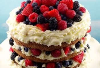 Chocolate Genoise Sponge Cake With Chocolate Mousse, Berries & Whipped Cream Icing