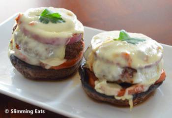 Mozzarella, Red Pesto And Red Onion Topped Burgers