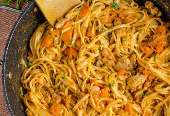 Paprika Chicken With Roasted Butternut Squash And Linguine