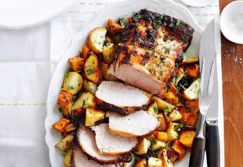 Roast Lemon And Mustard Pork With One Pan Vegetables