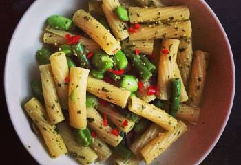 Pesto, Green Bean And Bacon Rigatoni