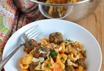 Mini Beef And Portobello Meatballs With Roasted Vegetables And Orecchiette