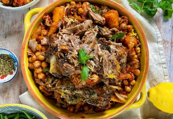 Slow-Roast Greek-Style Welsh Lamb Leg With Chickpeas And Tomatoes