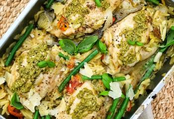 Easy Chicken, Pesto And Orzo Traybake