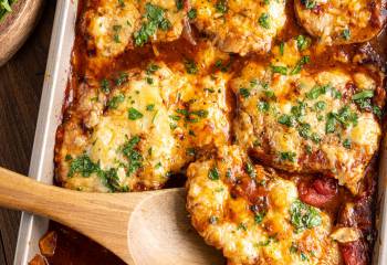 Cheesy Topped Mediterranean Pork Loin Chops