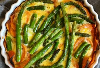 Asparagus And Cheddar Quiche With Sweet Potato Crust