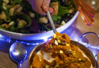 Crushed Carrots With Harissa And Pistachios