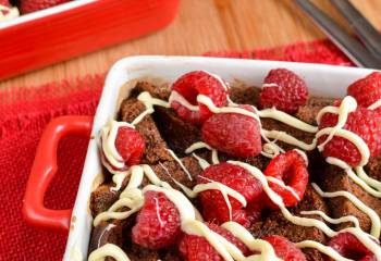Chocolate Bread Pudding With Raspberries And Melted White Chocolate