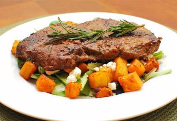 Rosemary And Garlic Steak With A Roasted Butternut Squash And Feta Cheese Salad
