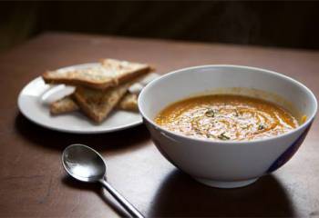 Butternut Squash Soup And Cheesy Tabasco Toast