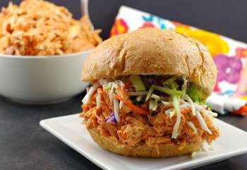 No Cook Buffalo Pulled Chicken Sandwich (With Rotisserie Chicken)