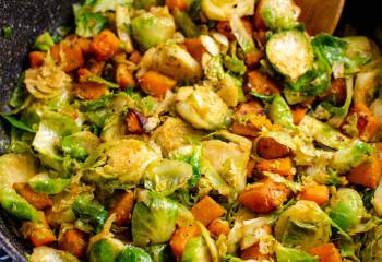 Saut?Ed Brussels Sprouts With Roasted Butternut Squash