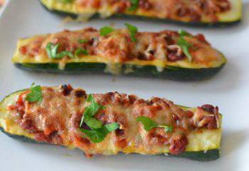 Baked Sprouted Bean Trio Stuffed Courgettes