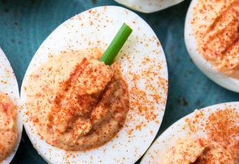 Red Pepper Deviled Pumpkin Eggs