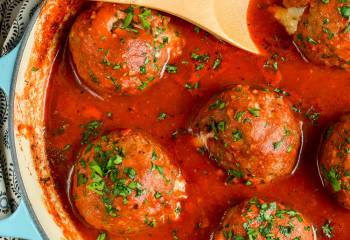 Mega Stuffed Meatballs With A Tomato Sauce