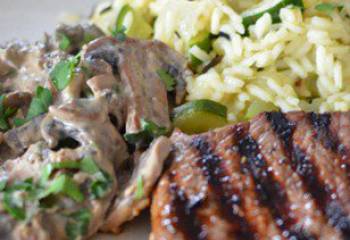 Fillet Steak With Creamy Garlic Mushrooms And Courgette Wild Rice Pilaf