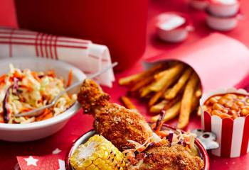 Chicken With Barbecue Beans, Sweetcorn, Slaw And Fries
