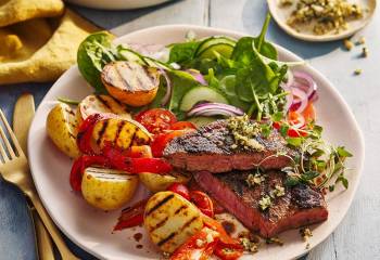 Coffee-Rubbed Steaks With Chargrilled Potatoes