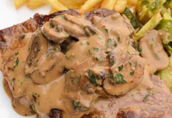 Steak With Creamy Mushroom Peppercorn Sauce