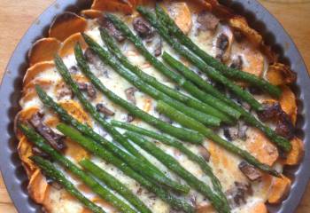 Asparagus And Garlic Mushroom Quiche With A Sweet Potato Crust